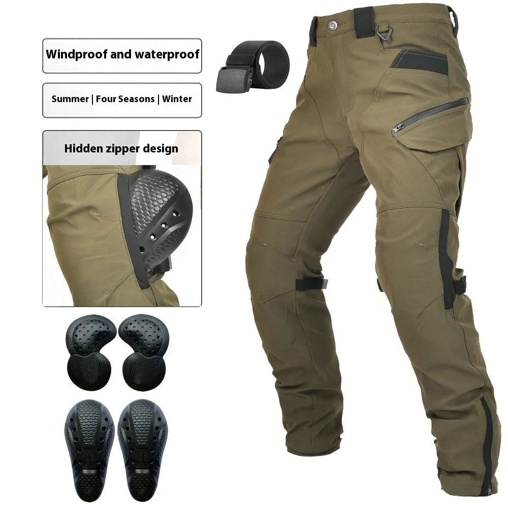 Motorcycle waterproof cycling trousers with protective gear set in black or green colour options