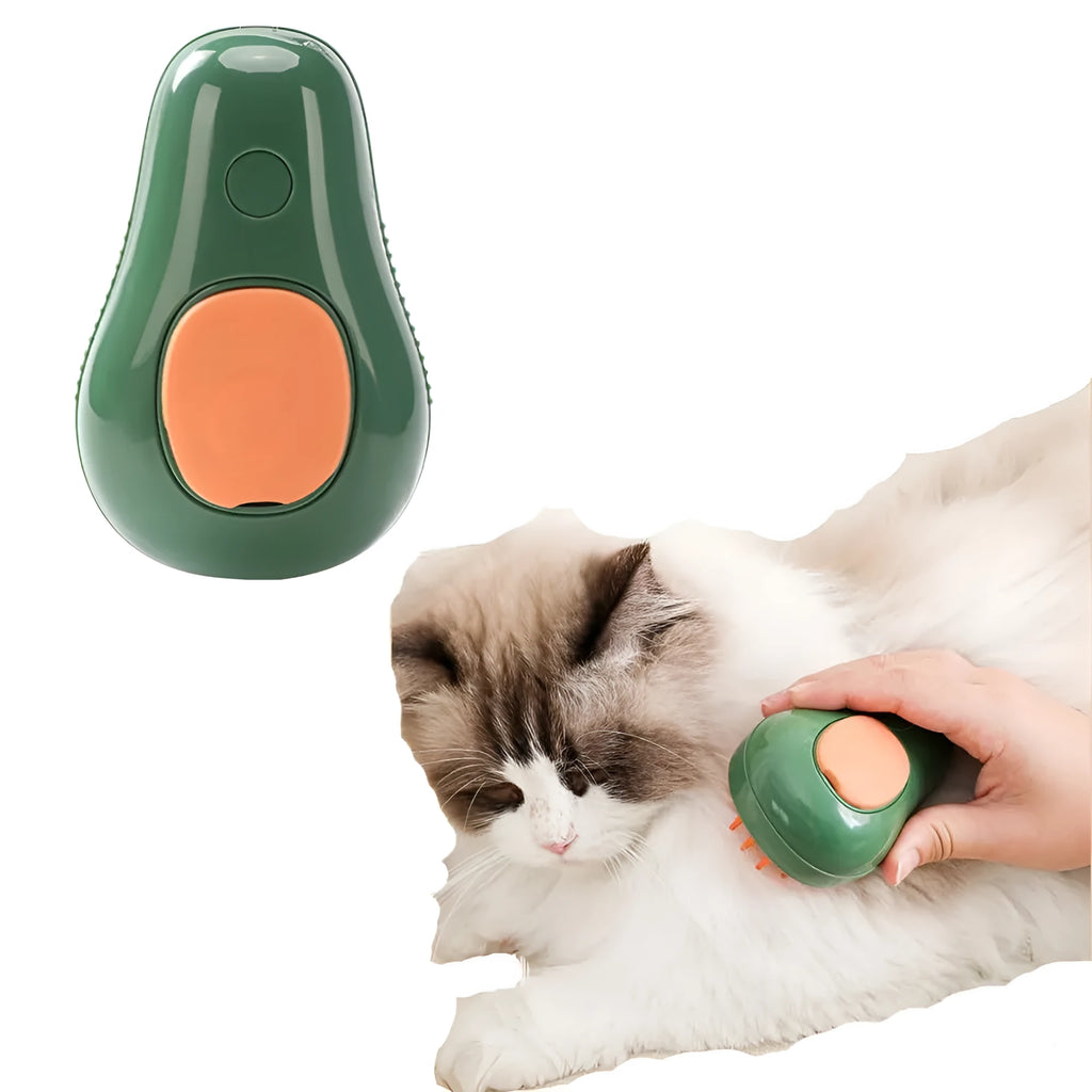 Green rechargeable cat steam brush with silicone teeth for grooming and massage