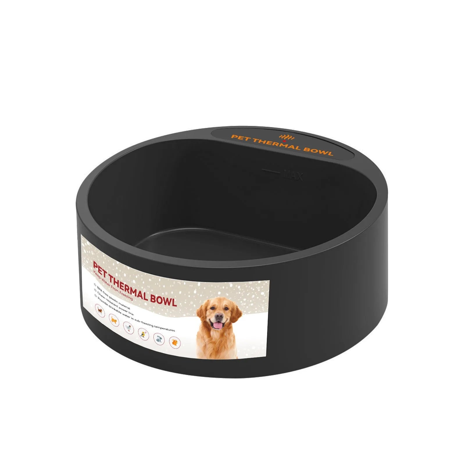 Black ABS plastic pet heating bowl with constant temperature control, 2.2L capacity