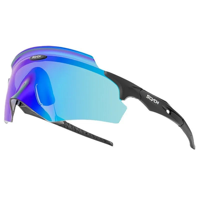 Frameless integrated lens athletic windproof goggles in a sporty colour style.