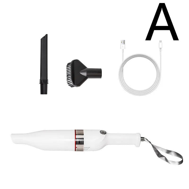 Rechargeable handheld car and home vacuum cleaner in brushed ABS plastic finish on a white background