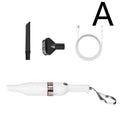 Rechargeable handheld car and home vacuum cleaner in brushed ABS plastic finish on a white background