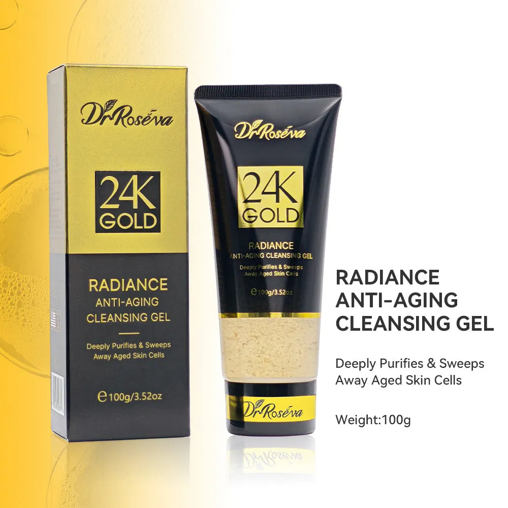 Dr Roseva 5 piece 24K gold radiance luxury skincare gift box with hyaluronic acid and niacinamide serum