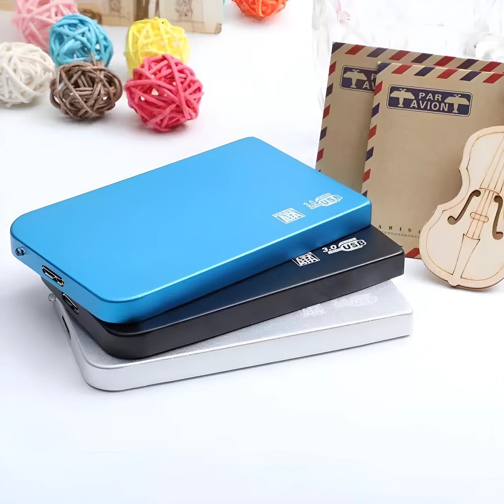USB 3.0 external solid state drive with metal shell in black, blue, red, or silver