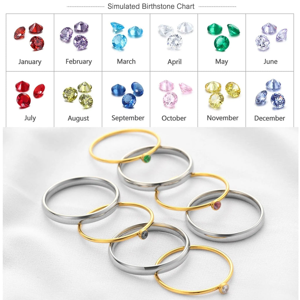 December birthstone engraved titanium steel ring with gold electroplating on geometric band.