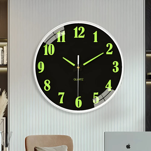20cm modern wall clock with luminous numbers in plastic construction