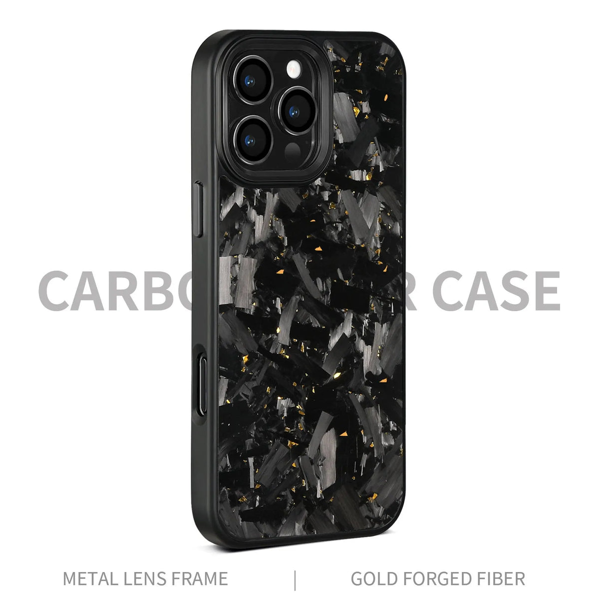 Carbon fibre metal frame forged pattern phone case in black frame blue gold magnetic variant for iPhone