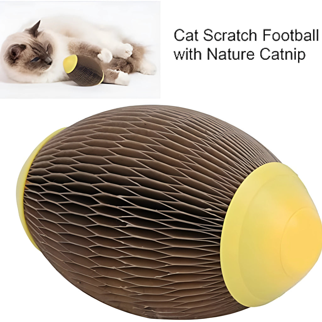 Elliptical corrugated paper catnip football toy for scratching and play