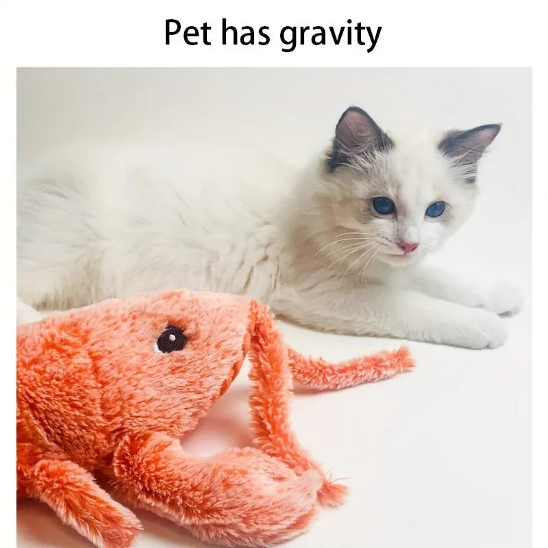 USB rechargeable plush lobster cat toy with motion sensor and catnip pocket on floor