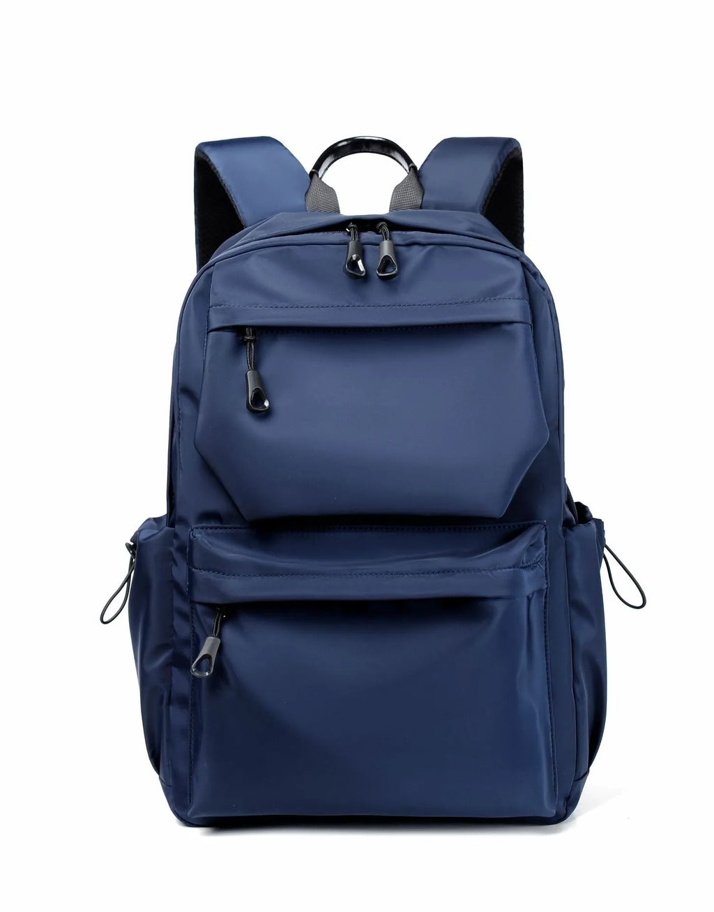 Blue Oxford cloth student backpack with anti-theft design and USB charging port, side view