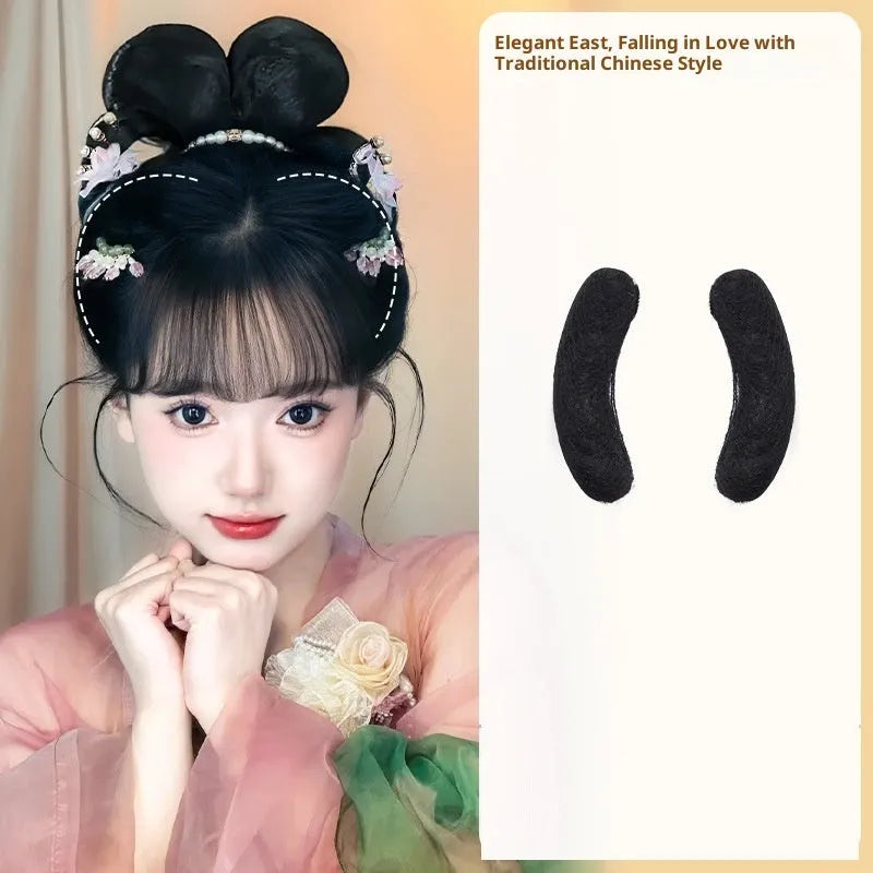 Ancient style lazy one-step hairpin hair bun piece in high temperature silk with pad package options and bow hair clip