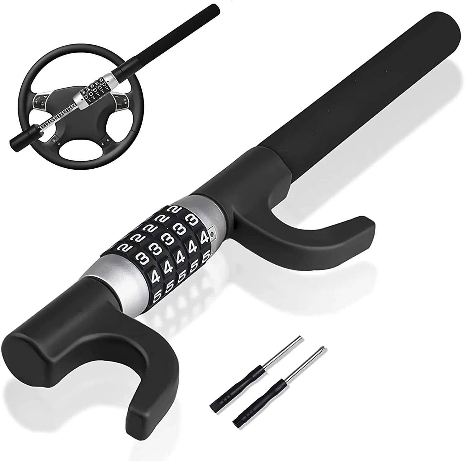 Alloy steel car steering wheel U-lock with password combination in black, blue or red colours