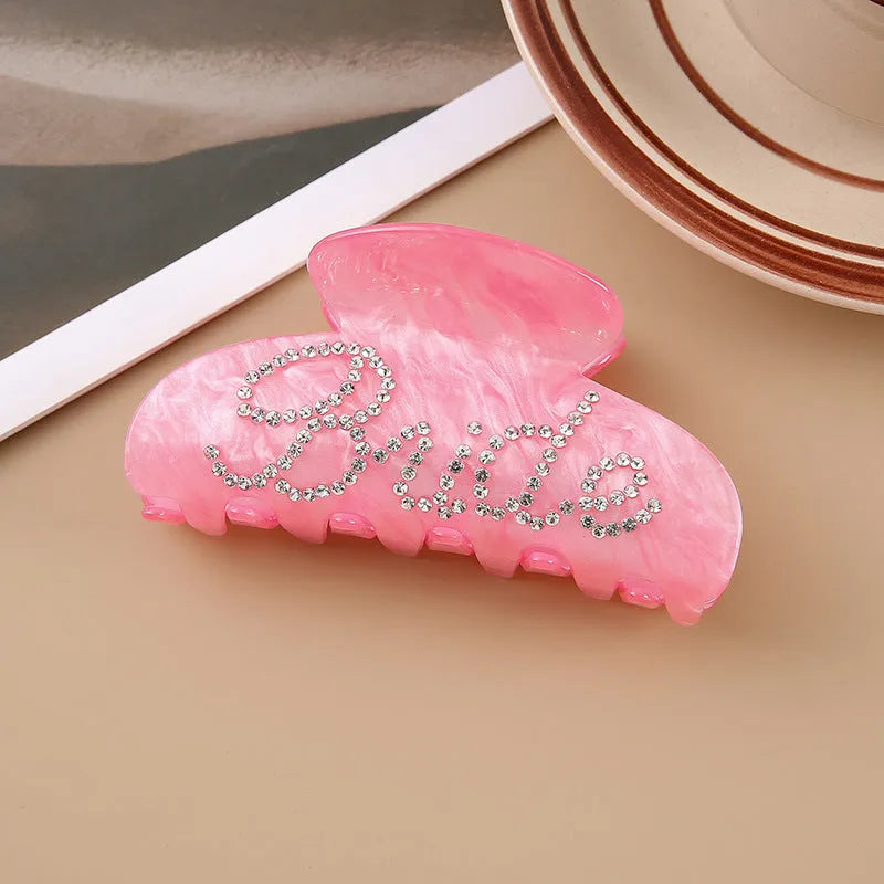 10cm pink and white acrylic barrettes with double-sided diamond sparkle and shower shark clip