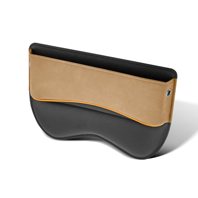Leather car seat storage organiser box shown in a beige suede colour finish.