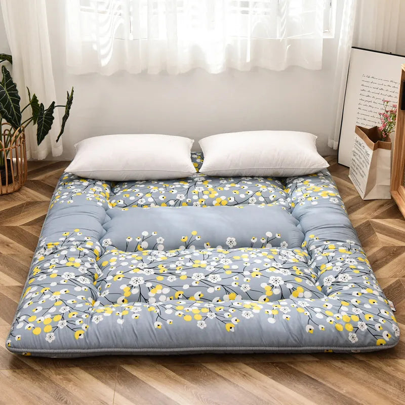 Thickened 10cm foldable tatami floor mat in dark blue, polyester fibre filling, dormitory bedroom use