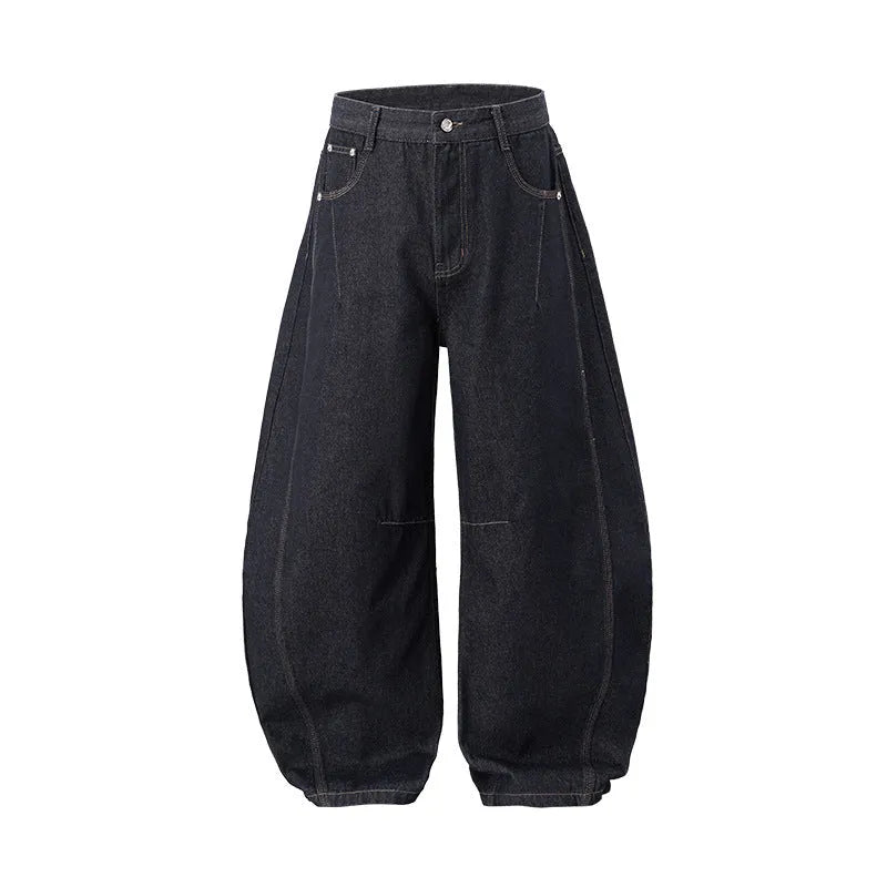Men's wide leg denim trousers in original cow colour with mid waist construction