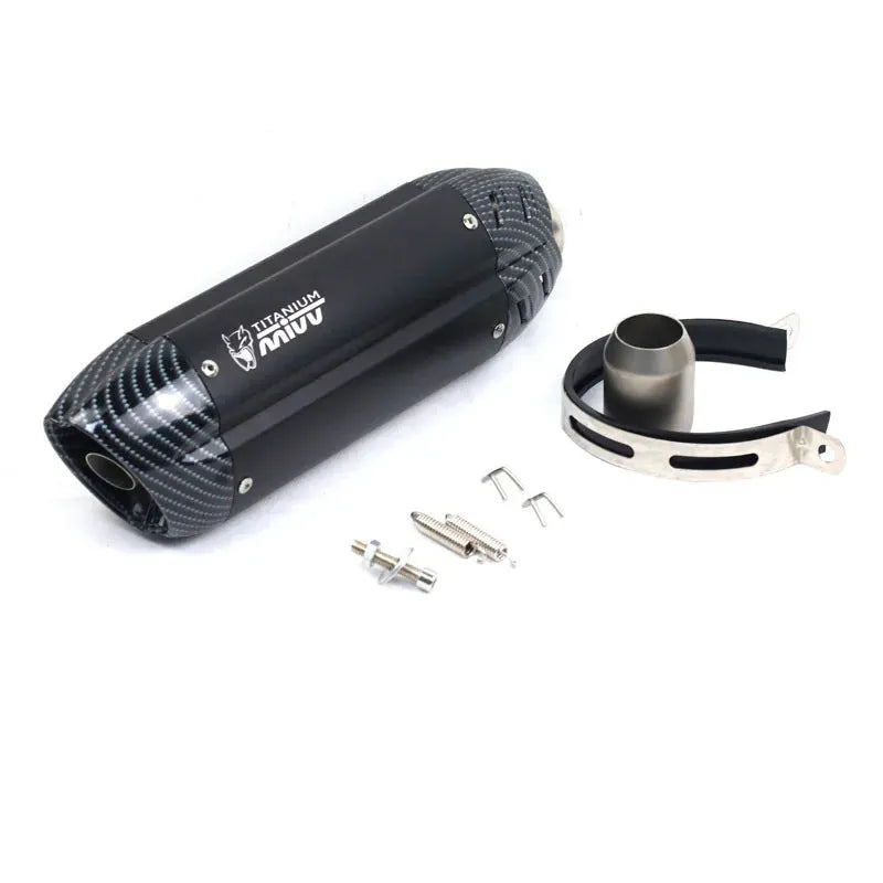 Stainless steel small hexagonal motorcycle exhaust pipe modification with muffler, showing 51mm connection.