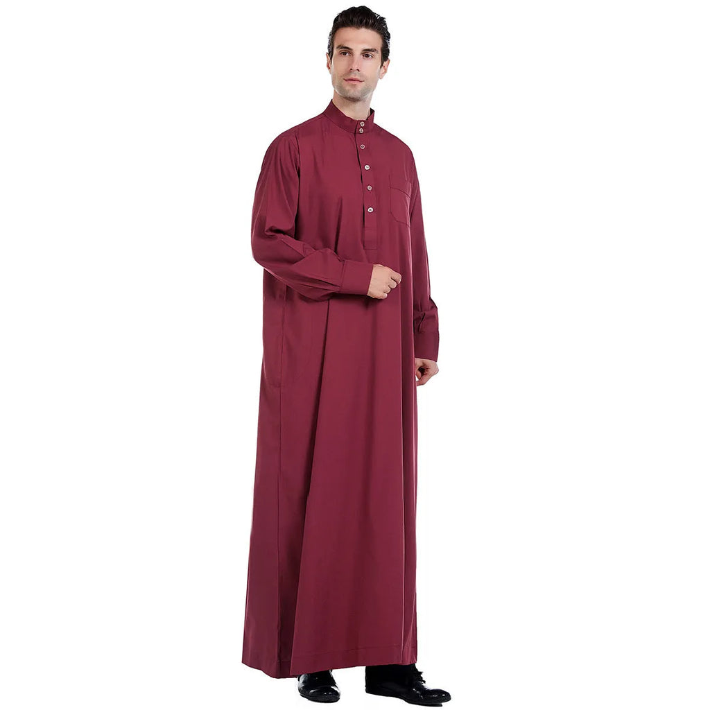 Muslim Arab Middle Eastern men's robe in beige with long sleeves, woven polyester fabric