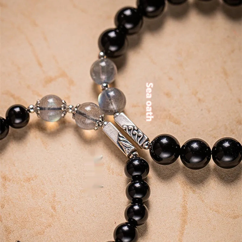 Obsidian Buddha beads in 8mm and 10mm sizes for DIY couple bracelet kit, national style.