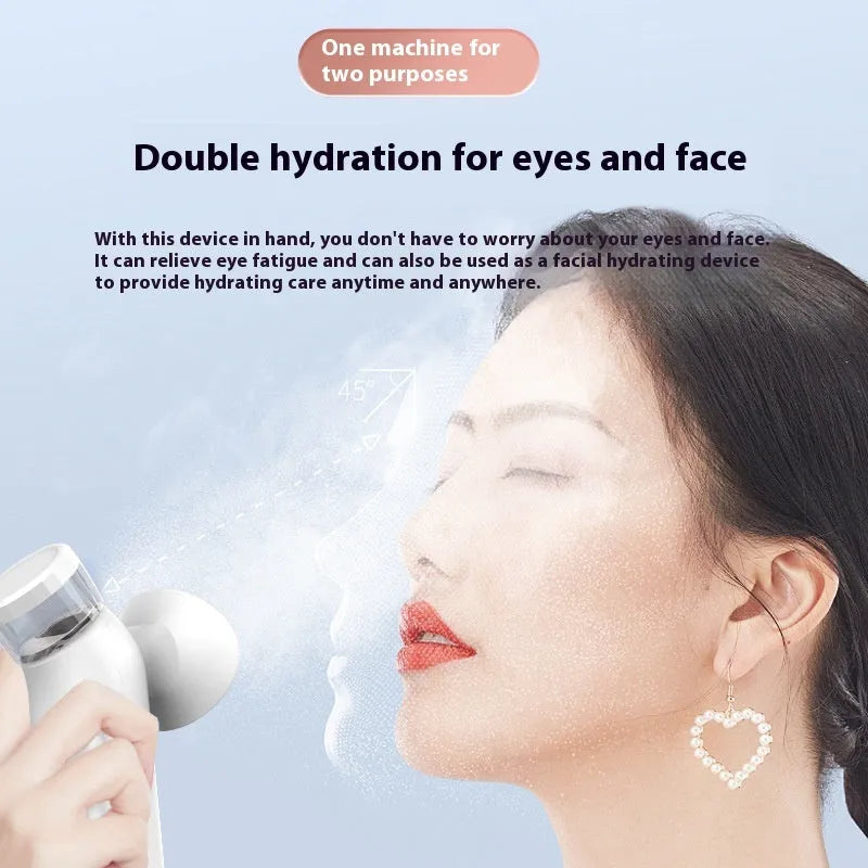 White rechargeable eye mask device for cold and hot compress therapy with atomisation function.