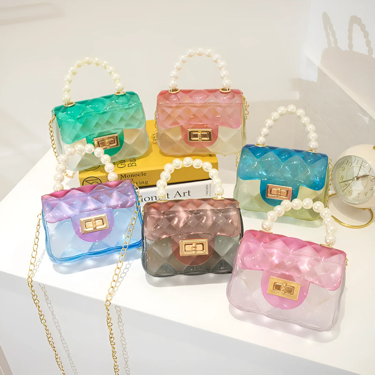 Silicone mini kids messenger bag soft PVC crossbody horizontal square in yellow green blue black pink light pink