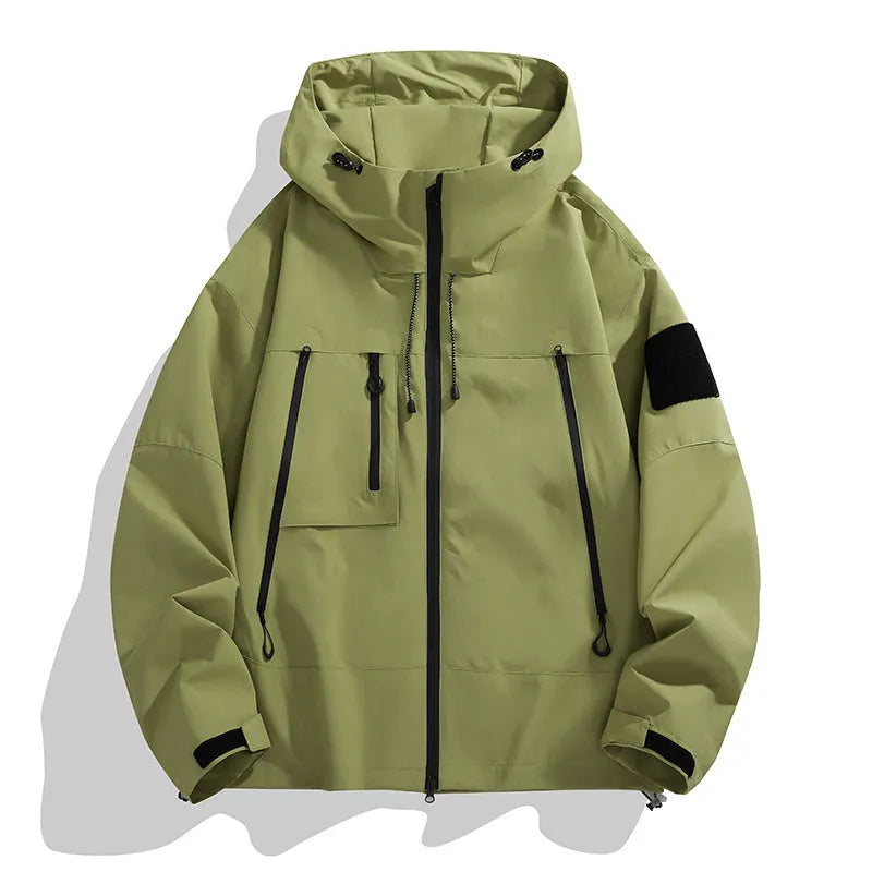 Men's hooded shell jacket in polyester blend, long sleeve, casual outdoor mountaineering jacket, available in six colours