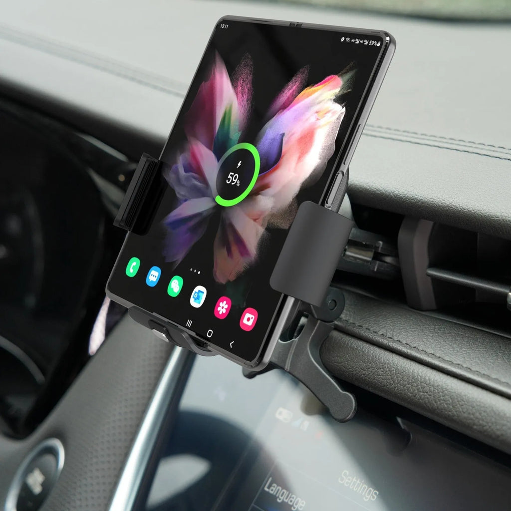 S11 twin coil car wireless charger for folding screen phones, Type-C, Qi 1.2.4, Black or Technology Grey
