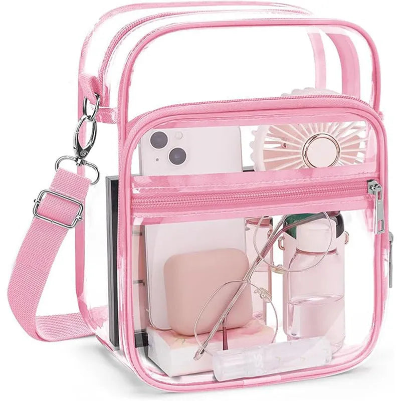 PVC cube-style crossbody bag in various colours showing 16.5x10x21.5cm dimensions