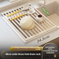Foldable milky white stainless steel kitchen draining rack with tri-fold design
