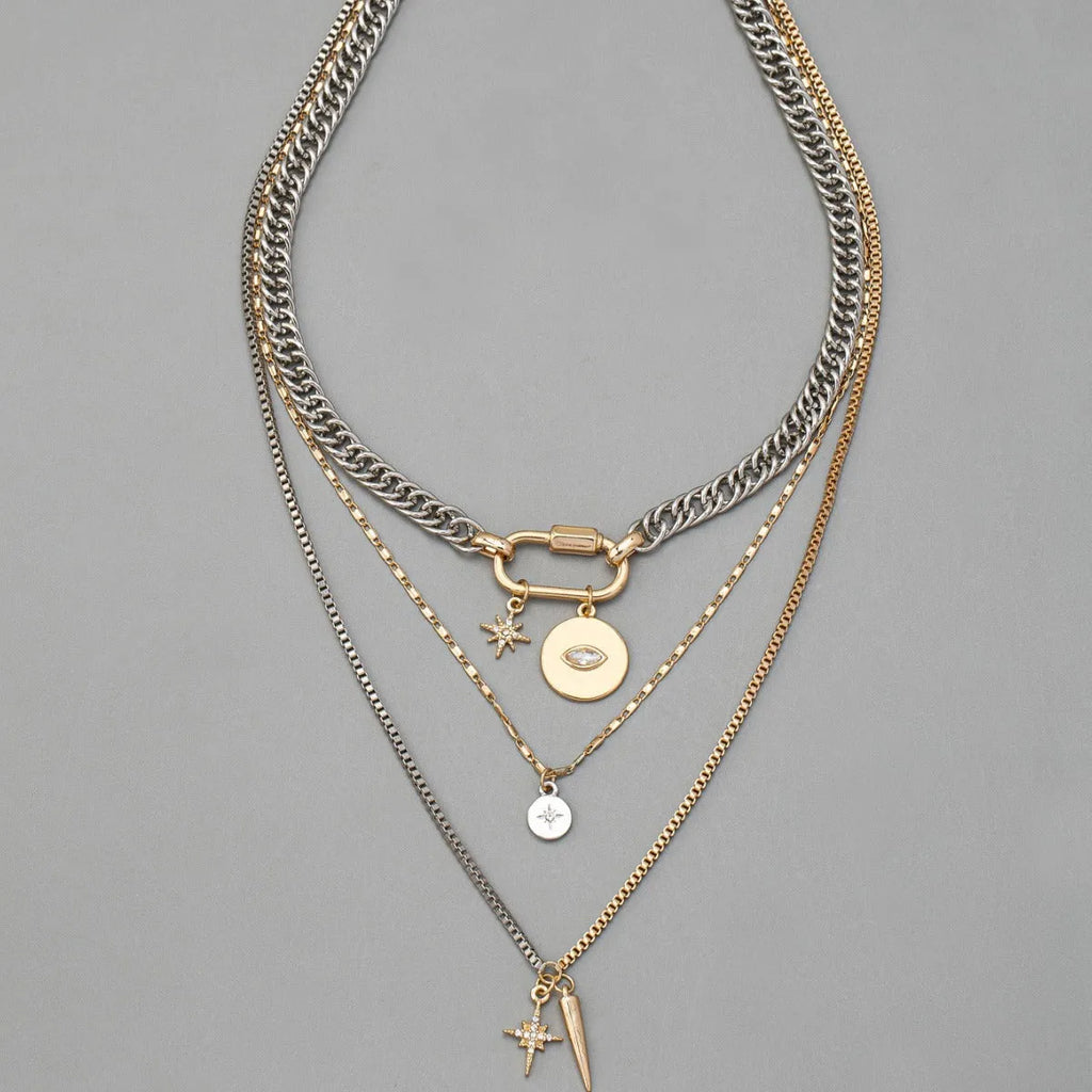 Multi-layer twin necklace for women with alloy electroplated ellipse pendant in clavicle chain style