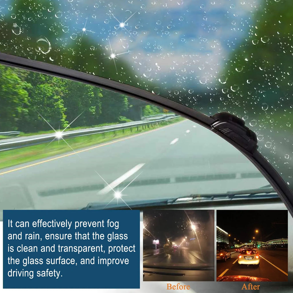 60ml car glass rain repellent spray in PET bottle measuring 14 x 8.7 x 3.5cm