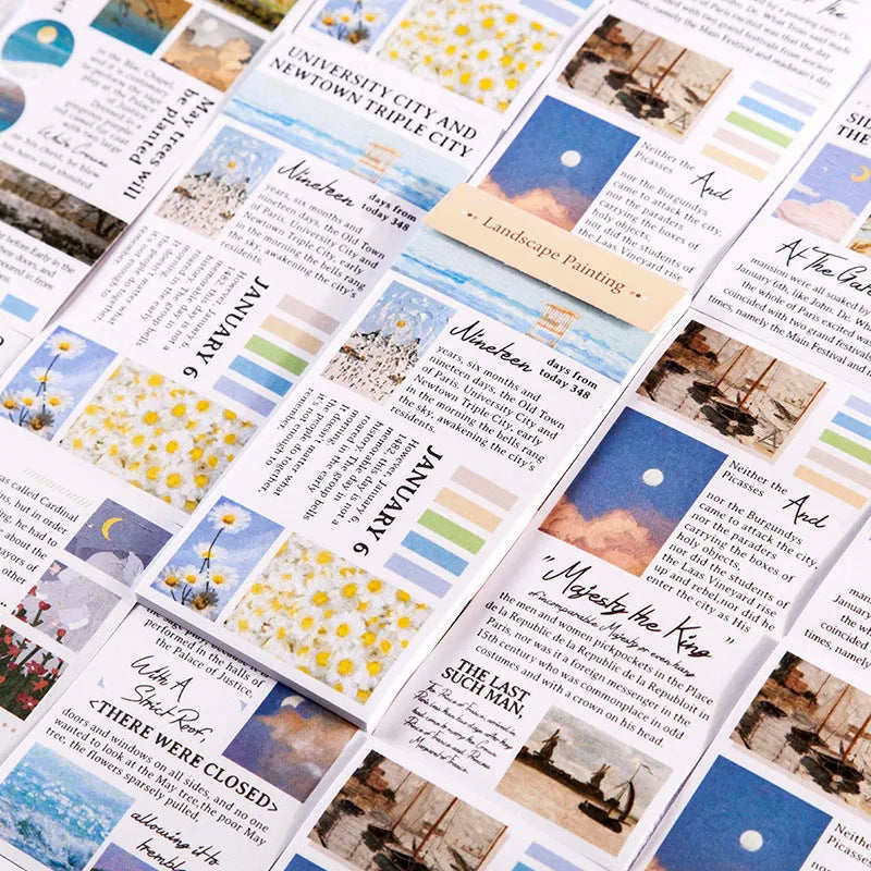 Paper sticker book with twenty landscape painting stickers measuring 60 by 120 millimetres