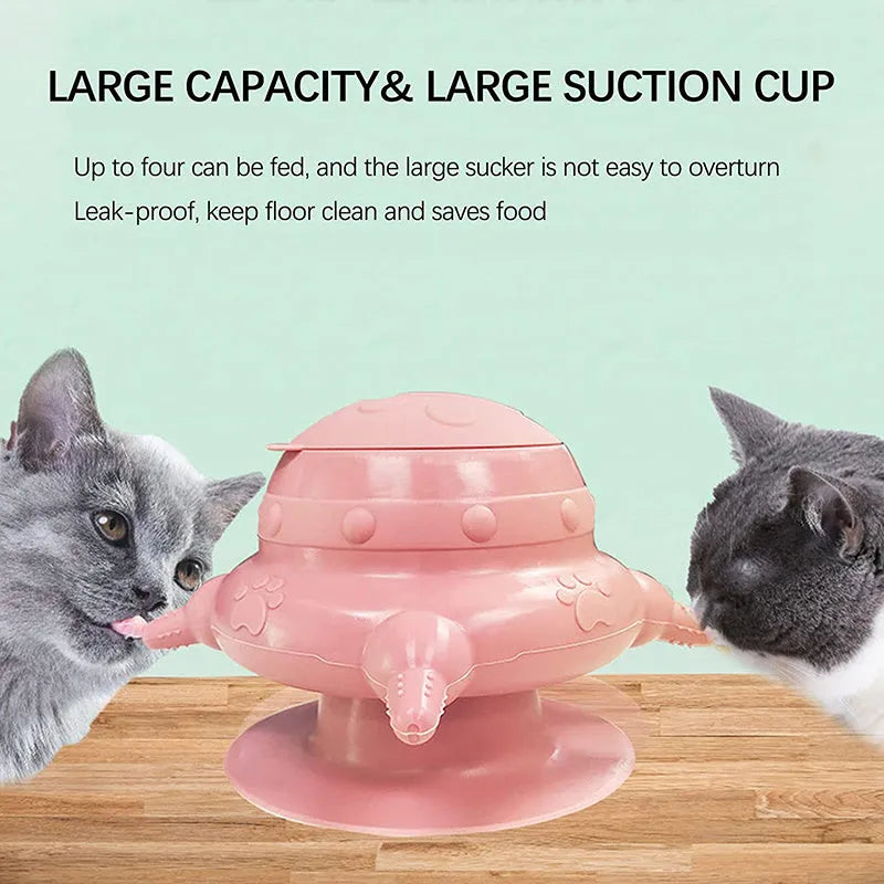 Pink silicone pet nursing device with bionic breast-shaped bowl and flat base for puppies and kittens.