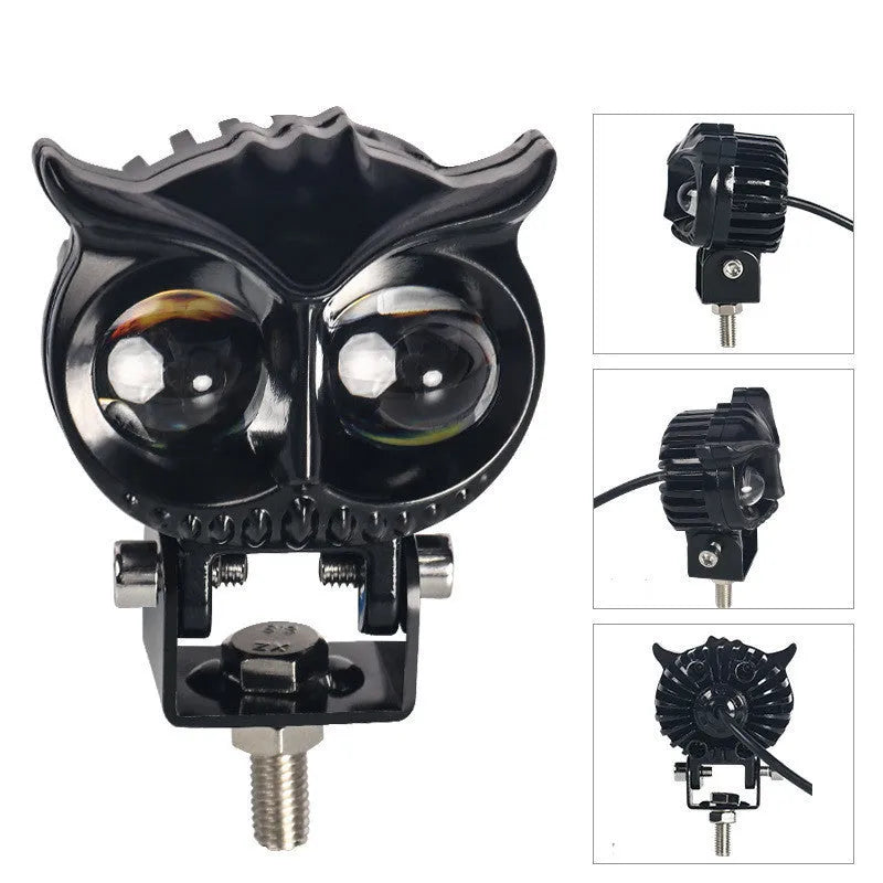 Motorcycle owl lens two colour spotlight LED auxiliary light white amber aluminium alloy compact