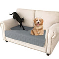 Reversible waterproof dog sofa cushion shown in dark grey and khaki beige colour options
