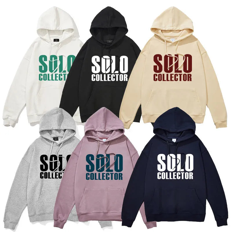 Cotton loose fit letter print hoodie for men and women, apricot colour