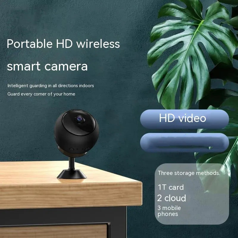 White 1080p wireless WIFI surveillance camera with a compact ABS housing and lens.