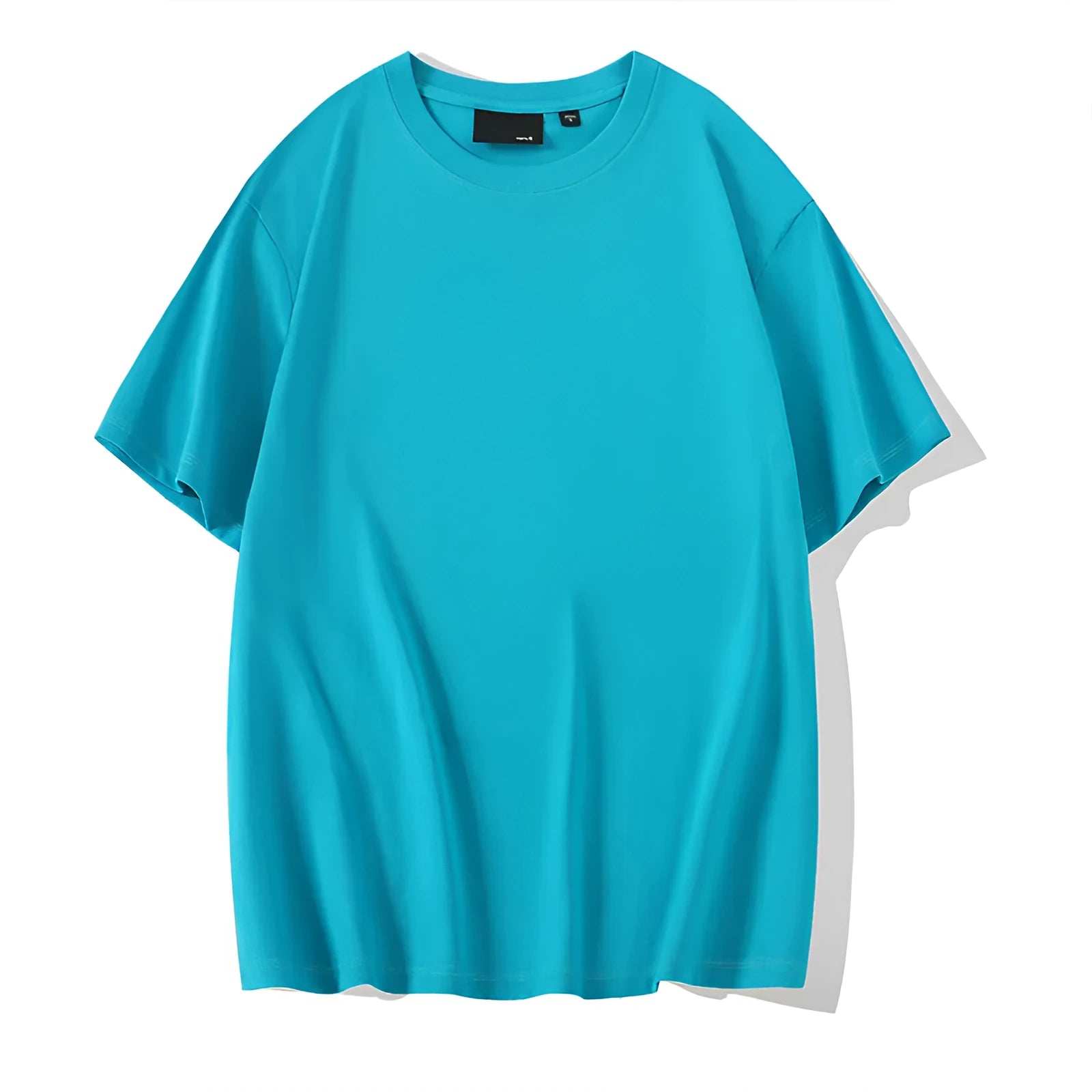 Men's cotton round neck casual T-shirt in solid colour with drop-shoulder sleeves