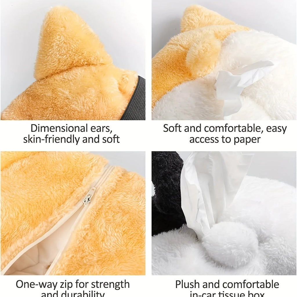 Yellow corgi butt shaped tissue box cover with elastic strap for car sun visor