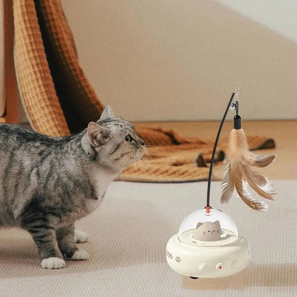 Electric interactive cat toy with feathers, 360 red light, rechargeable USB, 11.5x11x28cm, Pink or White