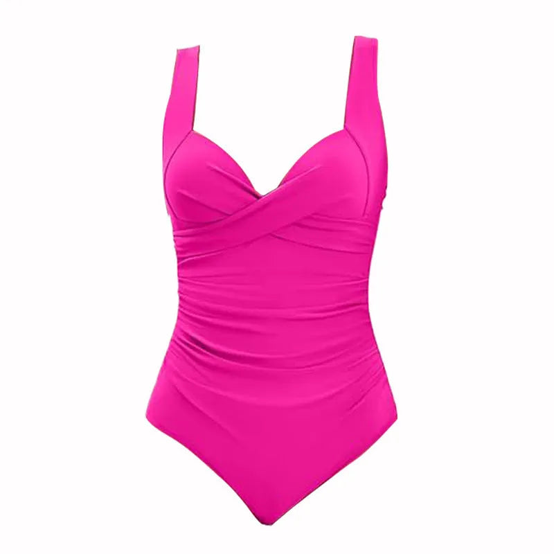Women's solid colour one-piece swimsuit with push-up hard bag in European and American style.