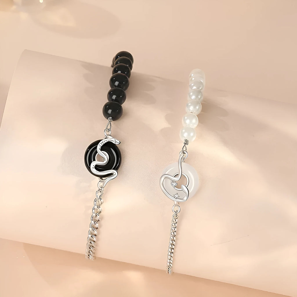 New Chinese style 925 sterling silver couple bracelet with safe buckle and snake zodiac design