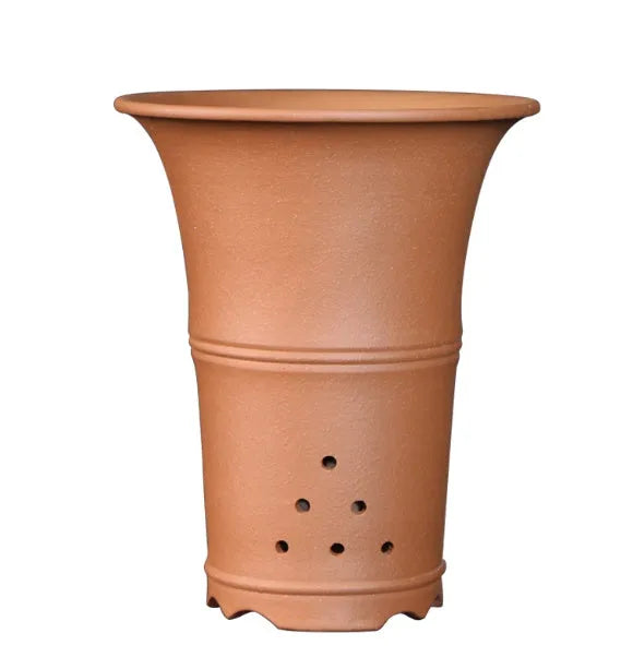 Large-diameter purple clay orchid pot in classic ceramic style, available in fruit green and jujube red clay colours