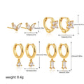 Geometric square earrings set with zircon details in gold or silver electroplated finish