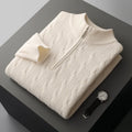 Jacquard double-strand thickened long-sleeved sweater in light camel, loose fit for women