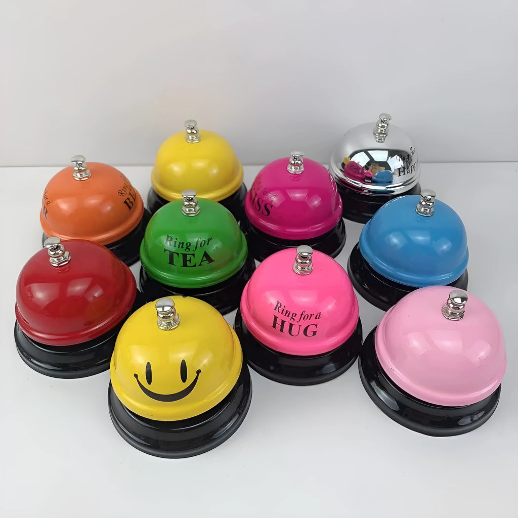 Iron handheld bell in selected colour for classroom games or restaurant service.