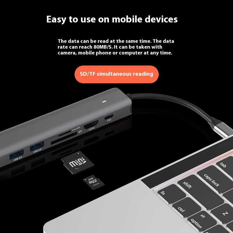 LQT-LH07 USB-C seven interface hub with PD charging and memory card slots