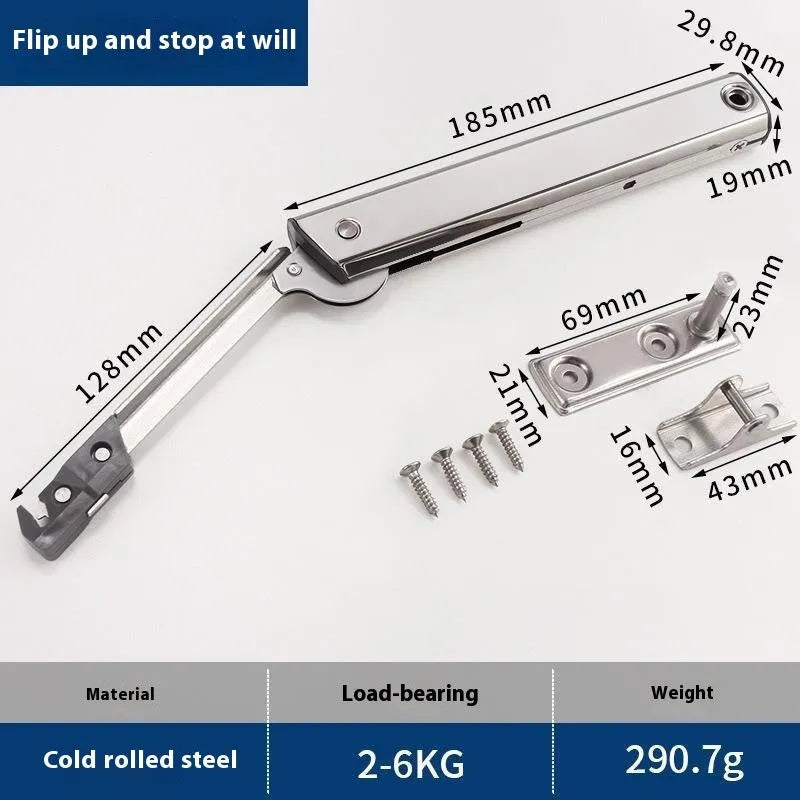 Cold rolled steel tatami cabinet support rod with adjustable stop mechanism for flap-up doors