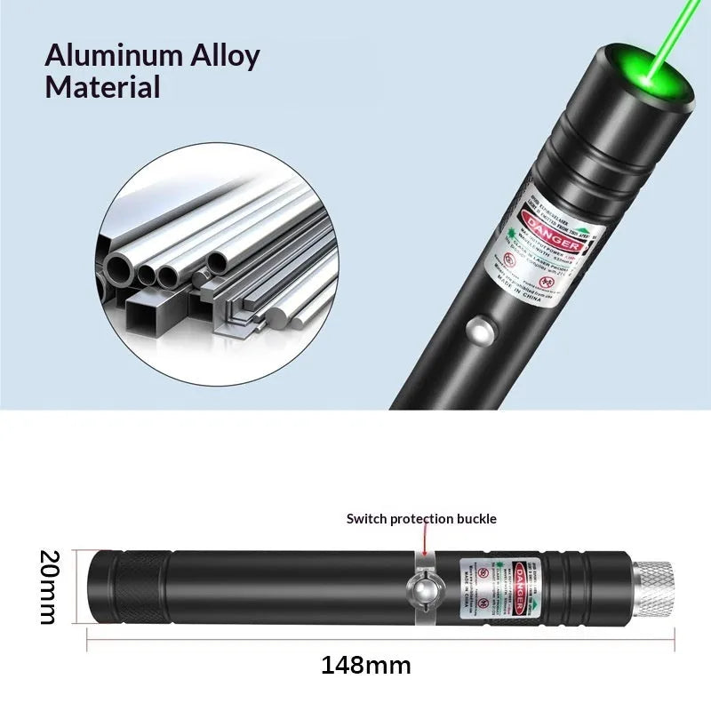 USB-charging infrared cat laser pointer in black aluminium alloy with green light and starry-sky rotating head