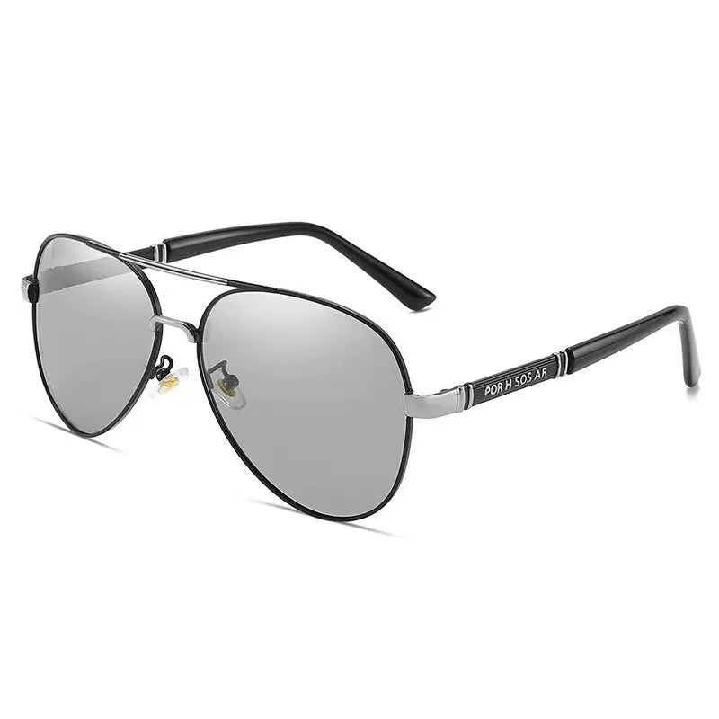 Men's polarised sunglasses with a metal frame, shown in a gold and black colour combination.